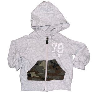 Diesel • 3-6M Gray Full Zip Sweatshirt Hoodie Jacket Camo Pockets